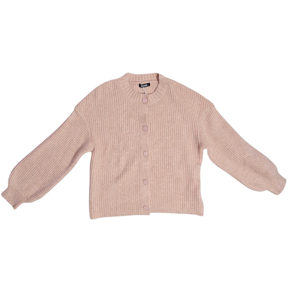 NWT BTFBM Ribbed Pink Cardigan Sweater Minimalist Sustainable S